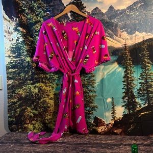 Betsey Johnson Mariachi Fringed Beverage Lover Bathrobe Medium